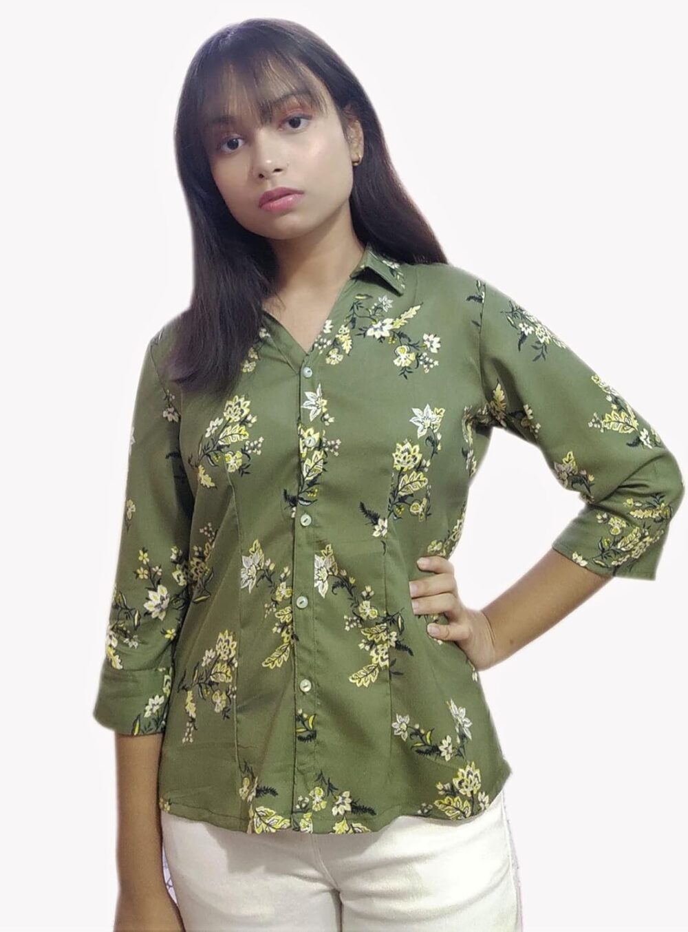 PRACHALAN Girls Shirt Olive Green - Image 3