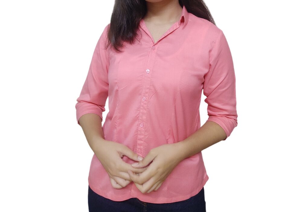 Girls Rayon  Stylish Pink Shirt - Image 2
