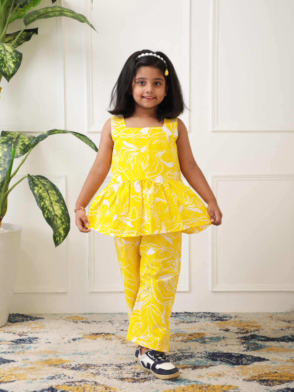 Girls Cotton 2 piece palazzo set Yellow
