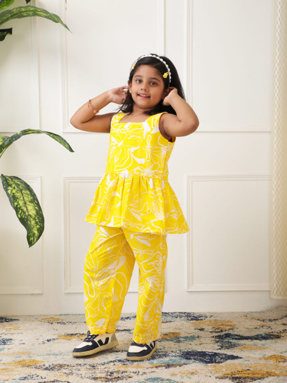 Girls Cotton 2 piece palazzo set Yellow - Image 4