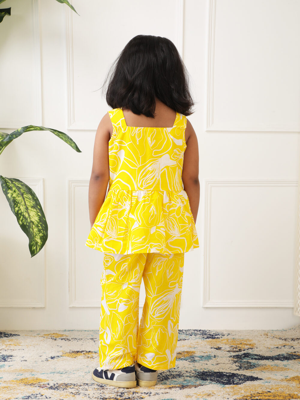 Girls Cotton 2 piece palazzo set Yellow - Image 5
