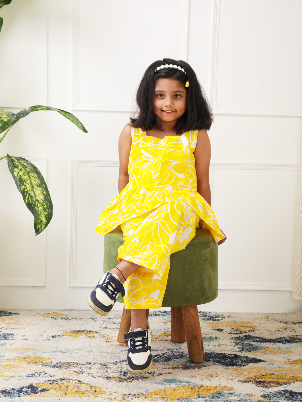Girls Cotton 2 piece palazzo set Yellow - Image 6